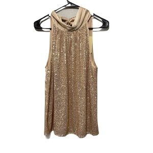 Entro Boutique Sequin Sleeveless Blouse Tan Bronze Party NWT Womens Small